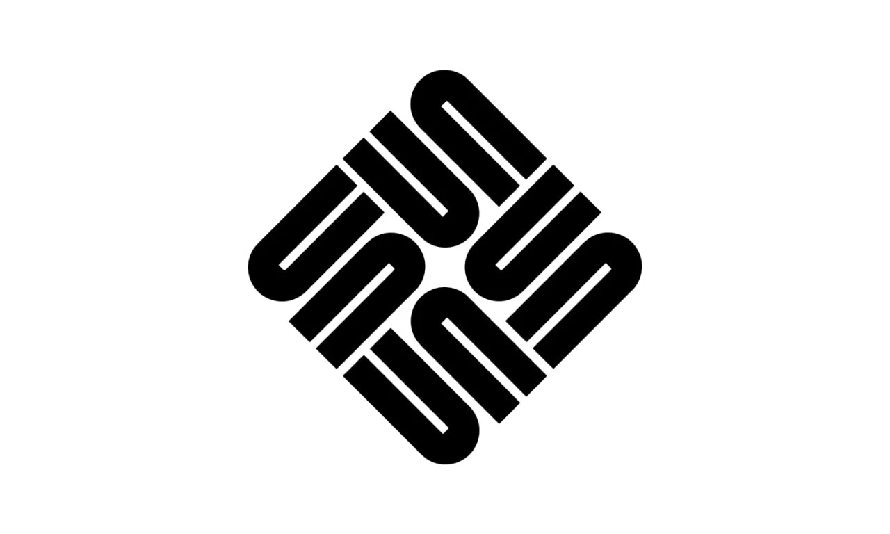 Чорний знак Sun Microsystems на білому тлі, у якому повторювані u-подібні елементи утворюють слово sun.