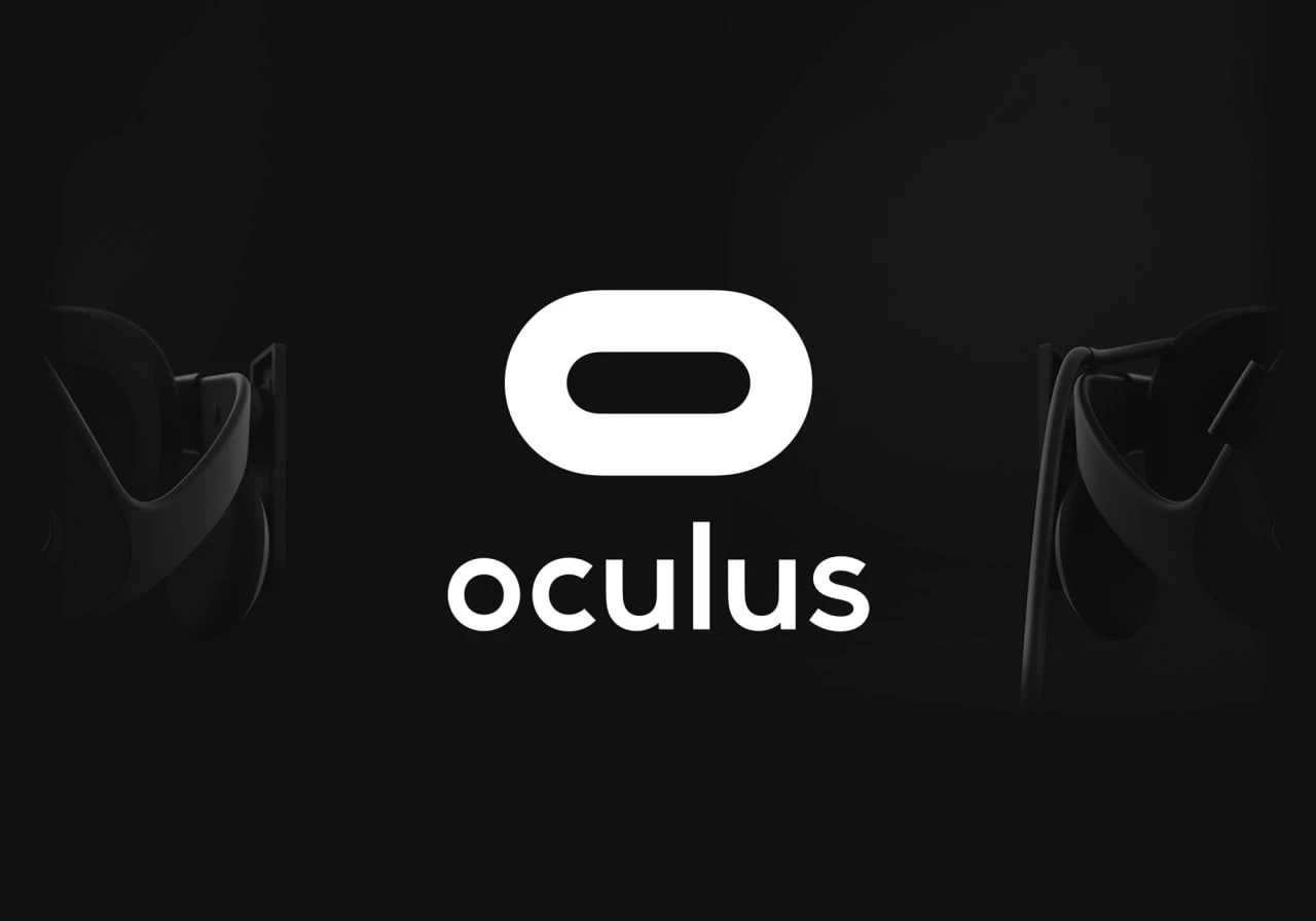 Білий символ і напис Oculus на темному тлі