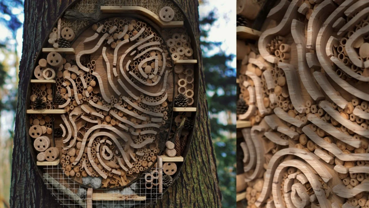 Дерев’яна конструкція для комах у формі знака Natural Habitat
