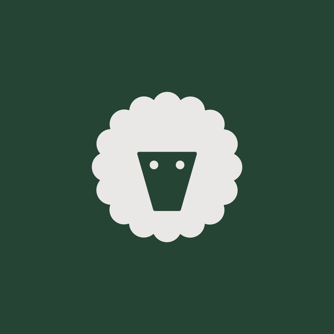 The white The Wool Pot symbol, combining a sheep’s head with a pot-shaped face, on a dark green background.