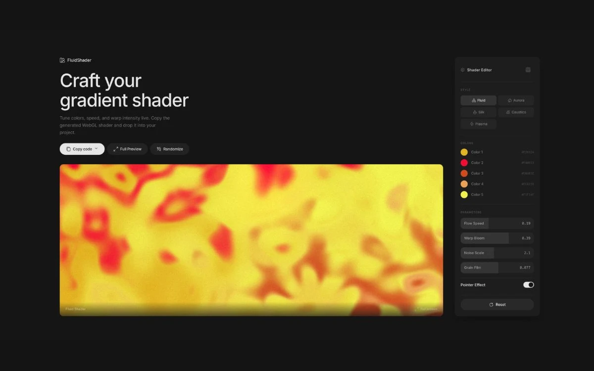 FluidShader – animated WebGL gradient editor