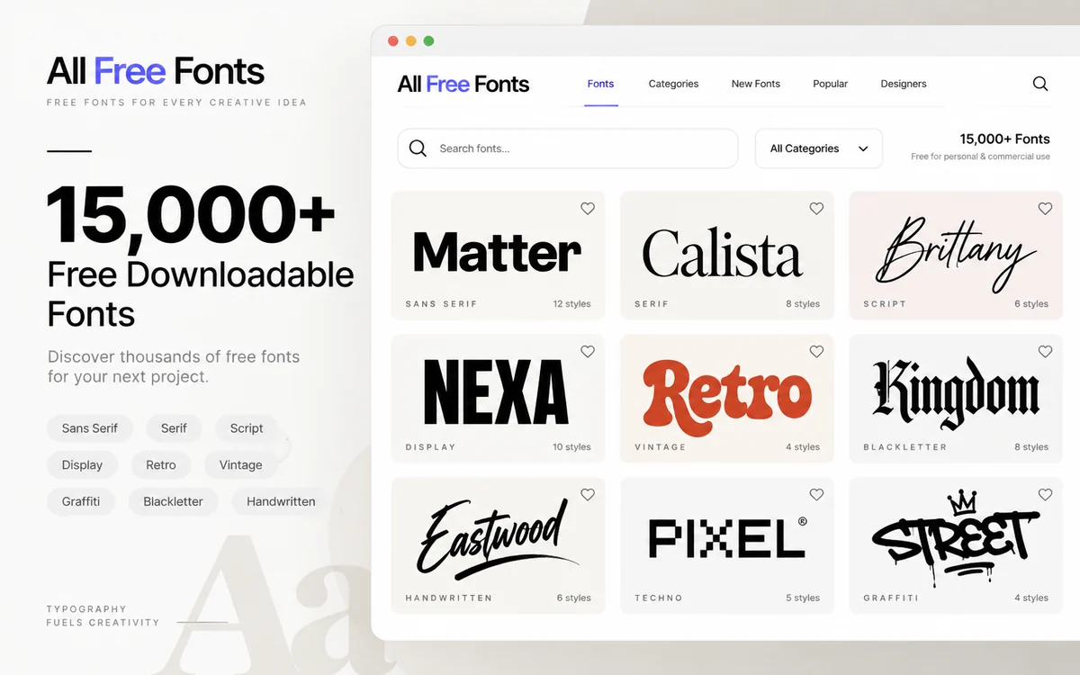 All Free Fonts — бібліотека з 15 000+ безкоштовних шрифтів